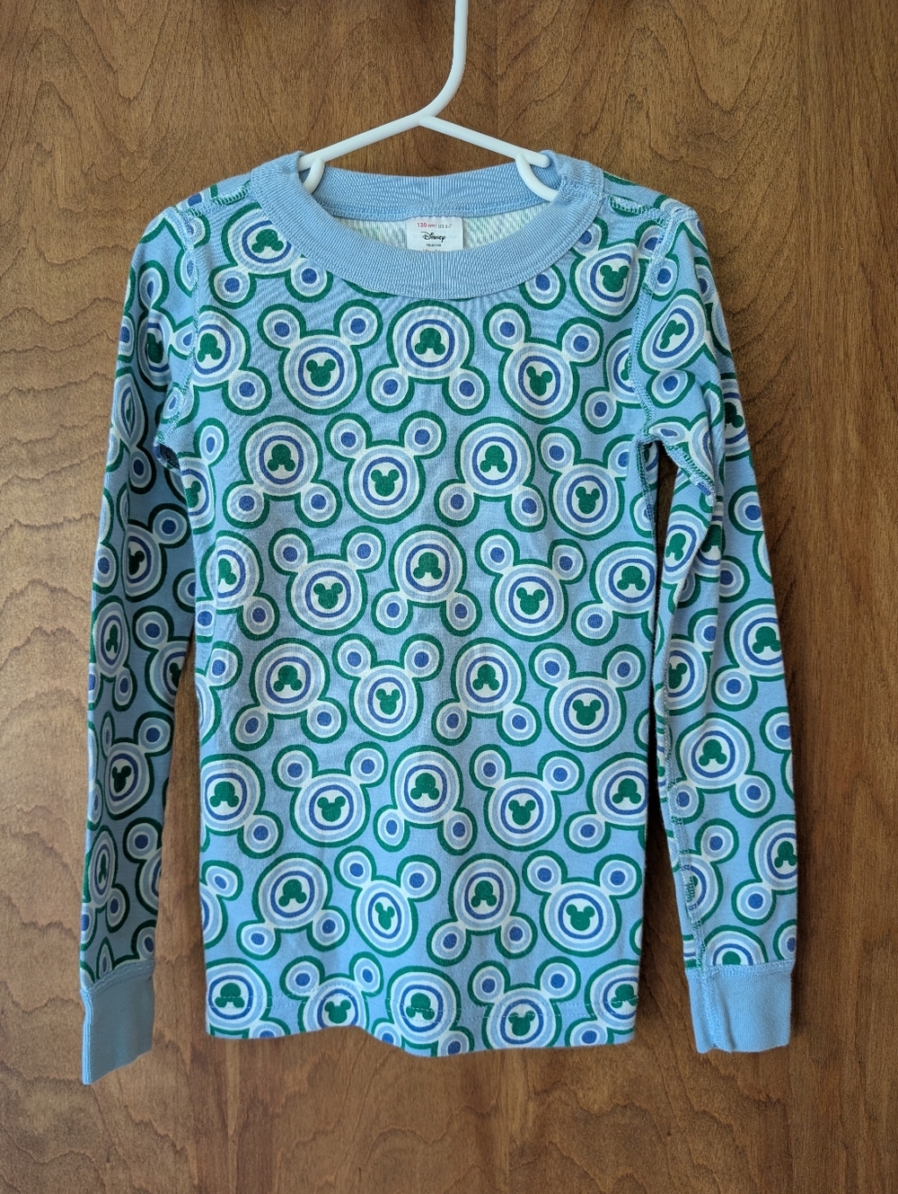 Hanna Andersson Disney Blue Green Mickey Print Pajama Top 6-7 120cm
